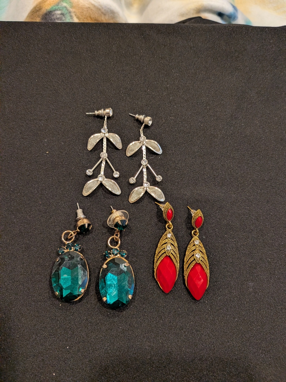 Silver Leaf Drop Earrings - Silver Tone Set Of 3 Pairs Earrings